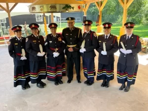 Anishinabek Police Service officers wearing ribbon skirts
